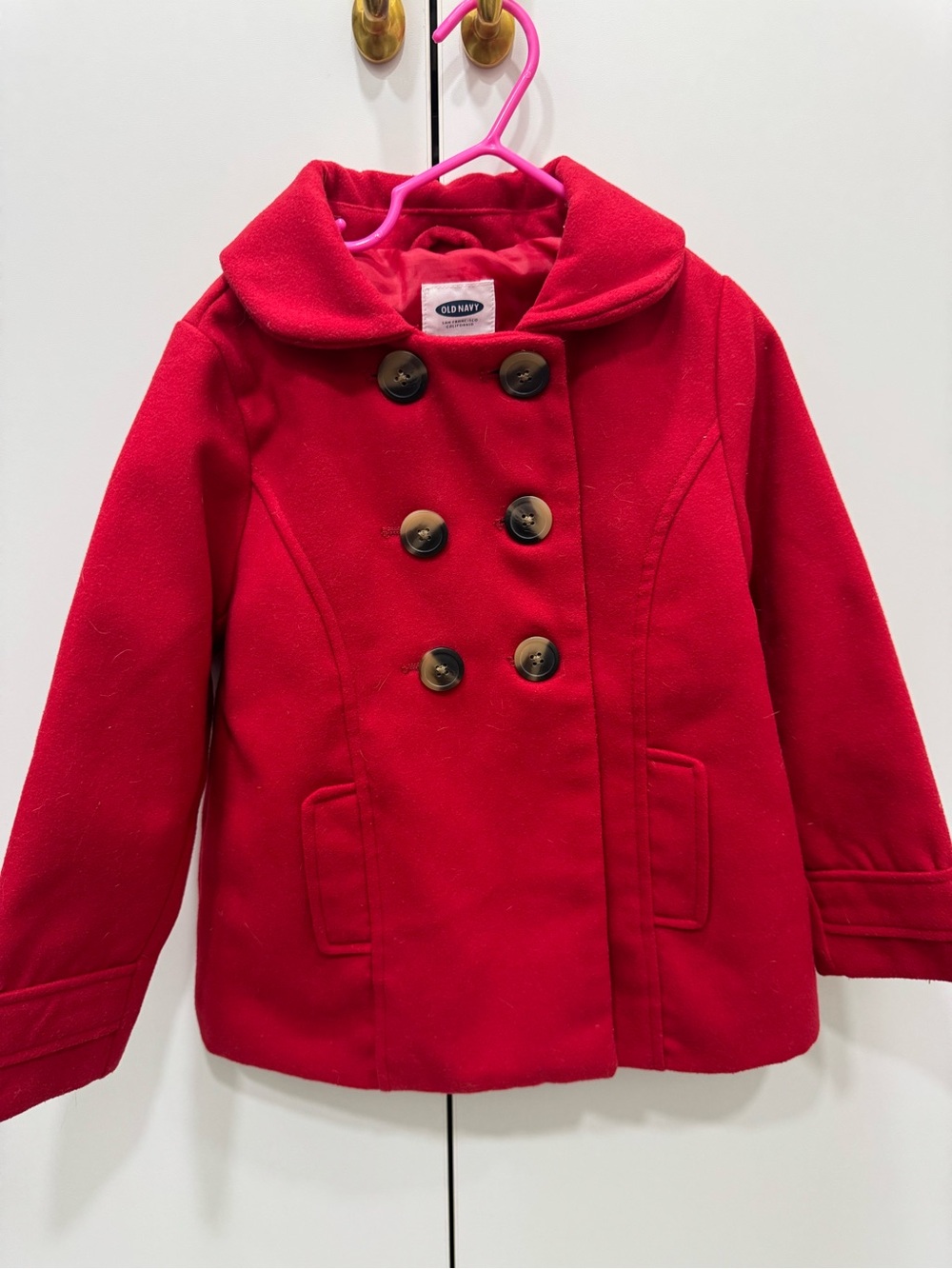Old Navy Girls Red Double-Breasted Pea Coat with Button Detail